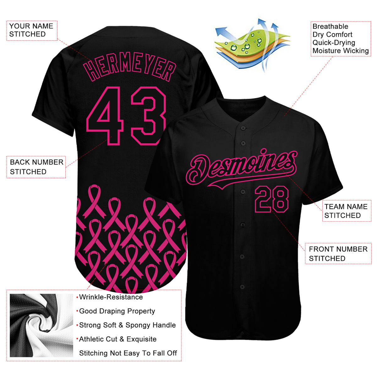 Afro Breast Cancer Awareness Dashiki Baseball Jersey Glamorous Pink LT7