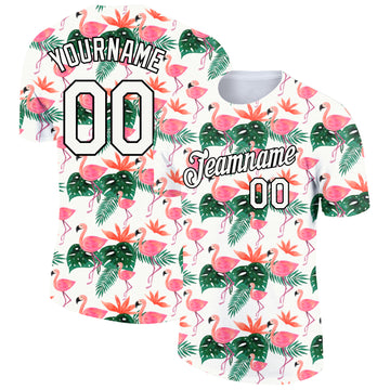 Custom White Black 3D Pattern Design Tropical Hawaii Flamingo Performance T-Shirt
