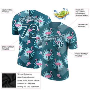 Custom Teal White 3D Pattern Design Tropical Hawaii Flamingo Performance T-Shirt