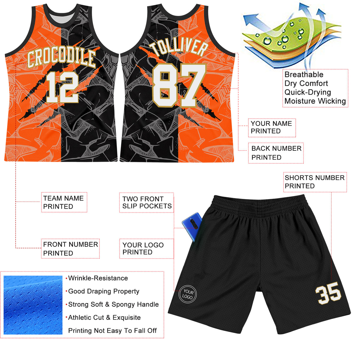 Custom Orange Gradient Dots Design Pattern Sports Uniform Basketball Jersey
