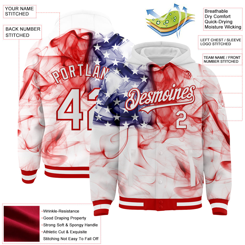 Custom White Red-Navy Classic Full-Snap Button Hoodie main image 1