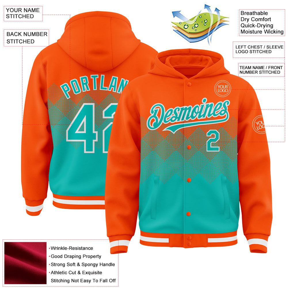Custom Orange AquaWhite Gradient Square Shape 3D Pattern Design Bomber
