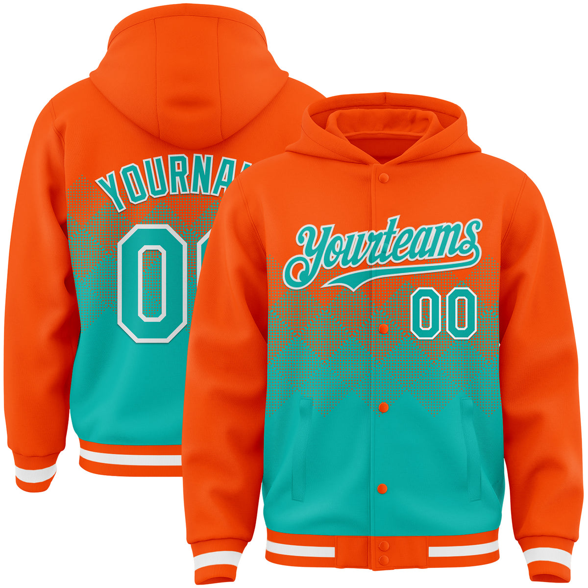 Custom Orange AquaWhite Gradient Square Shape 3D Pattern Design Bomber