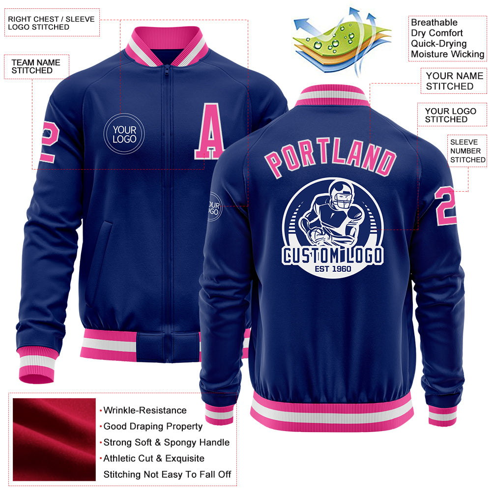 Custom Crimson Pink-White Varsity Full-Zip Gradient Fashion Letterman Bomber Jacket