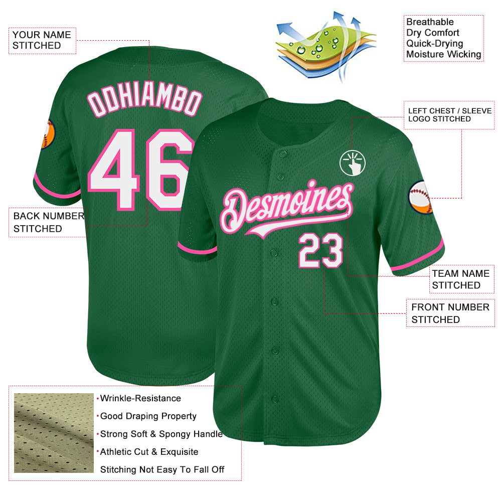Custom Kelly Green & Pink Color Fan Baseball Jersey main image 0