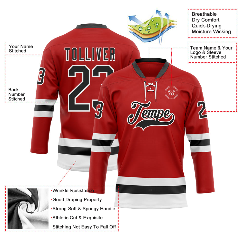 Custom Red Black-White Hockey Lace Neck Jersey Discount