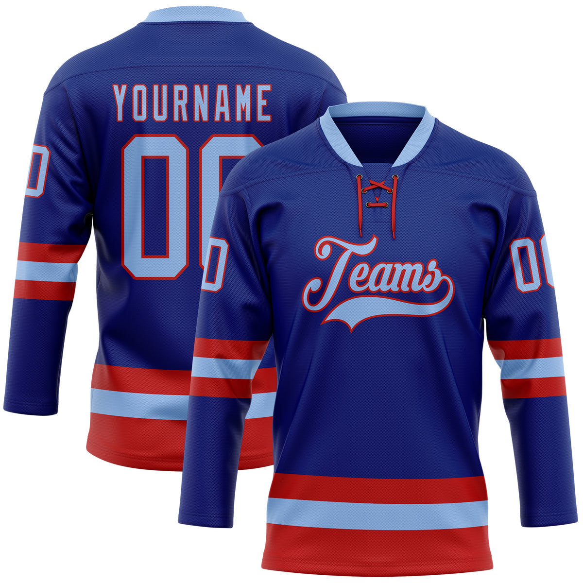 Custom Electric Blue Red Solid Colour Hockey Jersey