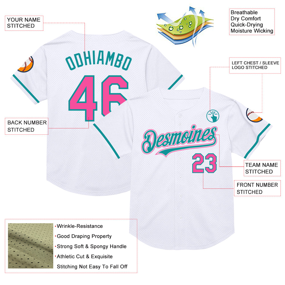Custom Pink White Black&Shiny Gold Cracked Foil Breathable Mesh Streetwear Baseball Jersey