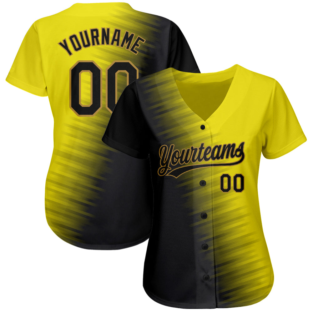 Custom Black Black-Old Gold 3D Pattern Design Tiger And Peacock Authentic  Baseball Jersey