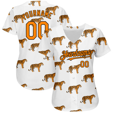 Custom White Bay Orange-Black 3D Pattern Design Tiger Authentic Baseball Jersey