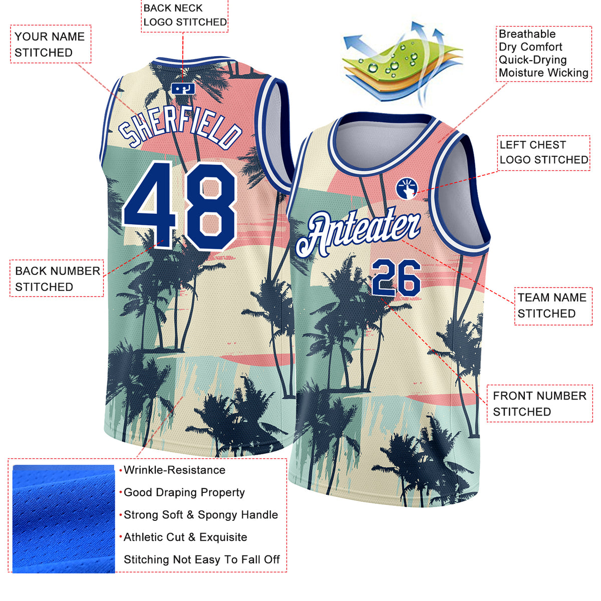 Custom White Royal Personalized Cashew Pattern Sports Uniform Basketball Jersey main image 0