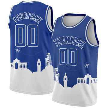Custom Royal White Holiday Travel Monuments Silhouette Authentic City Edition Basketball Jersey