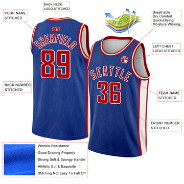 Custom Royal Red-White Geometric Shapes And Side Stripes Authentic City Edition Basketball Jersey