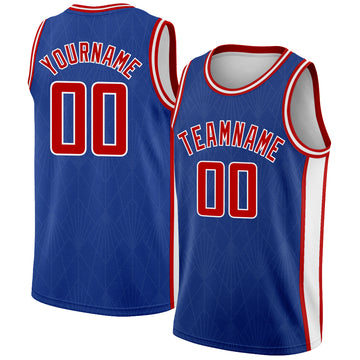 Custom Royal Red-White Geometric Shapes And Side Stripes Authentic City Edition Basketball Jersey