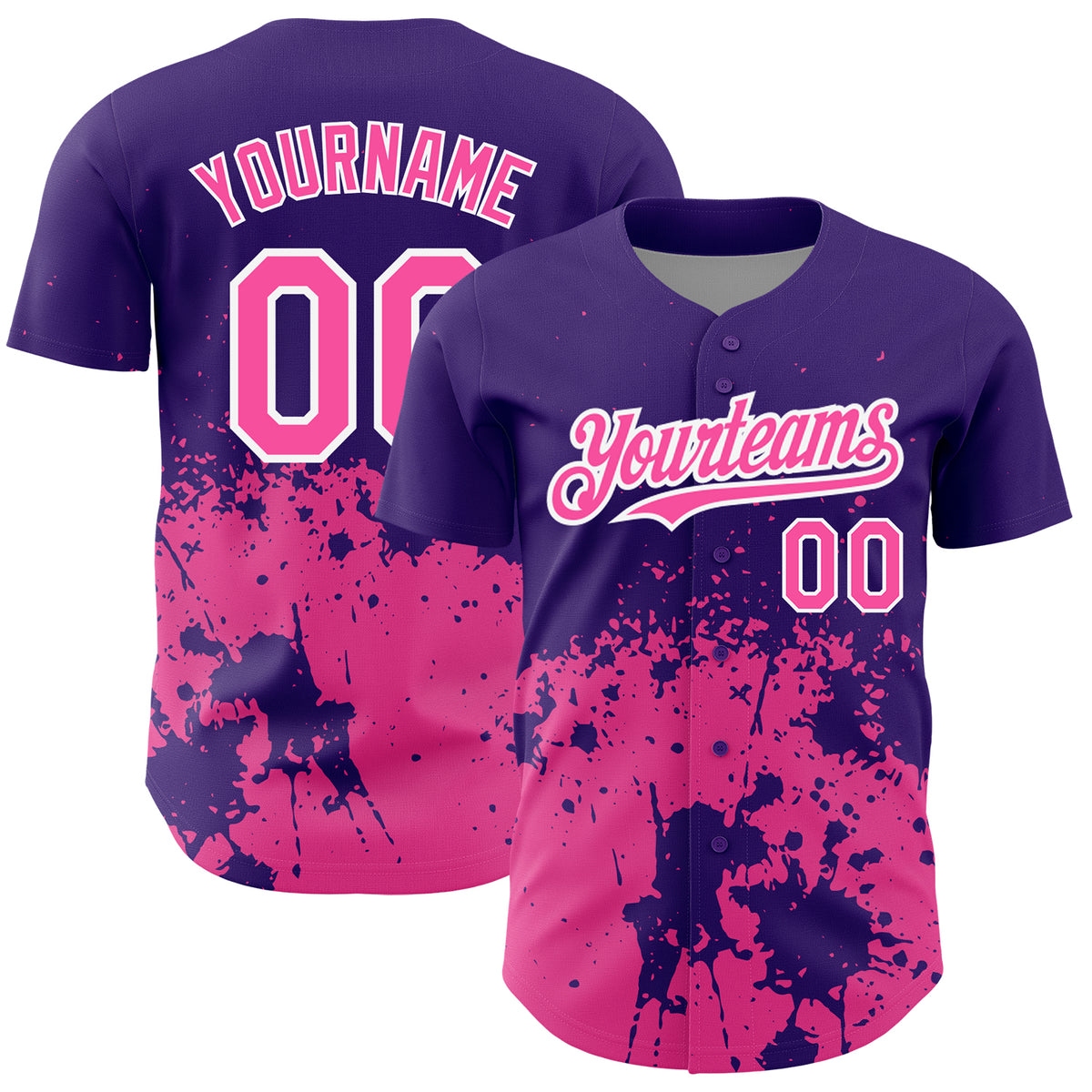 Custom Purple Pink Flame Pattern Authentic Pullover Baseball Jersey