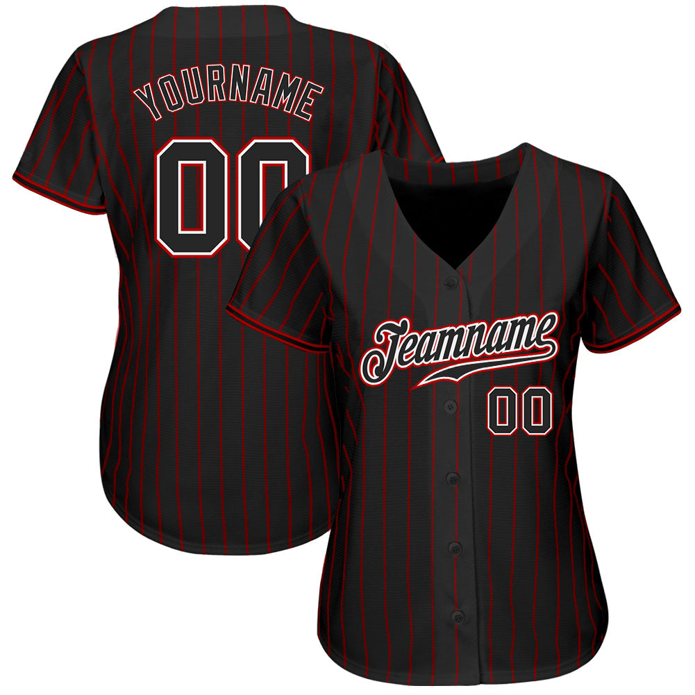 Custom Black Red Strip Black-White Authentic Baseball Jersey Discount