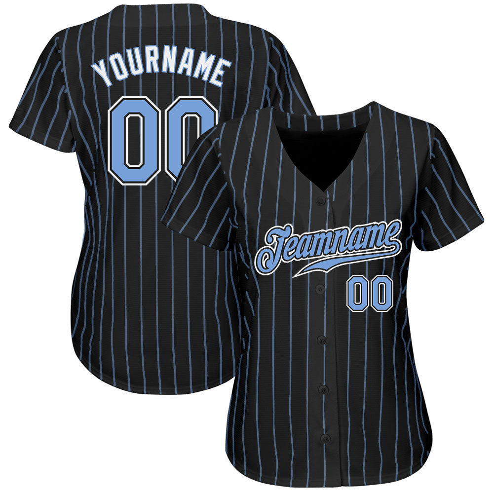 Custom Black Light Blue Strip Light Blue-White Authentic Baseball Jersey  Discount