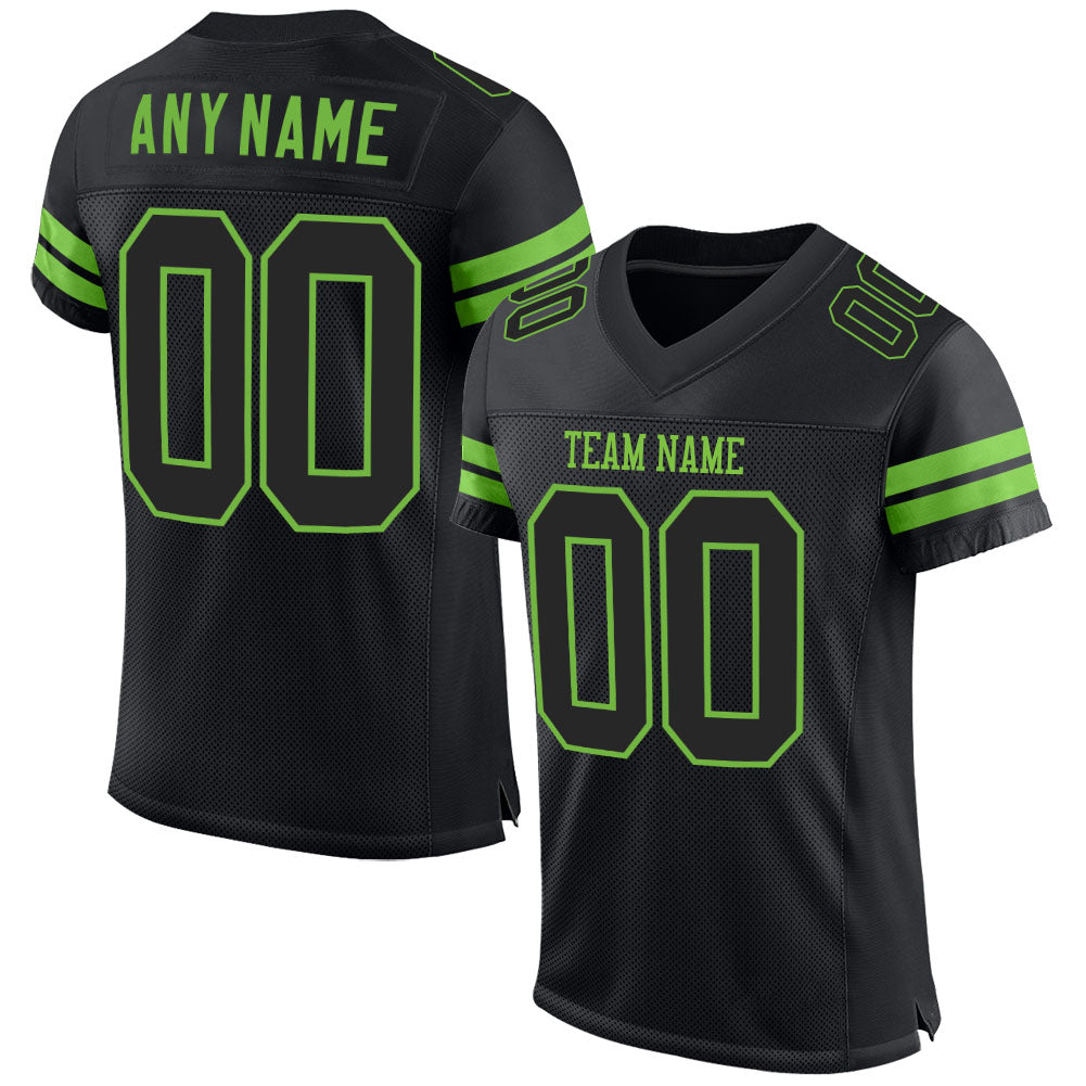 Custom Black Black-Neon Green Mesh Authentic Football Jersey Discount