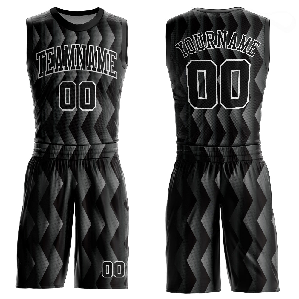Custom Black Black-Gray Round Neck Sublimation Basketball Suit
