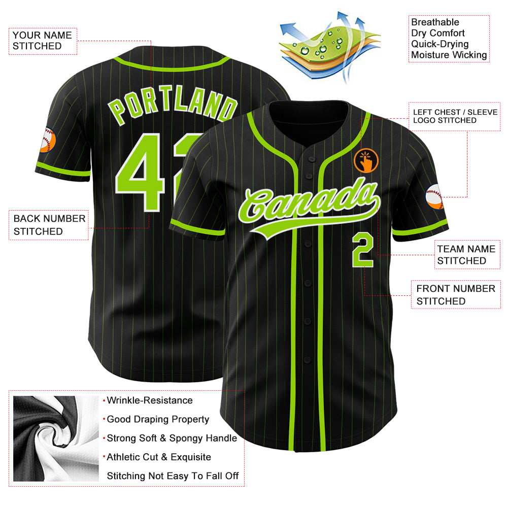 Custom Black Neon Green Pinstripe Neon Green Authentic Baseball Jersey 