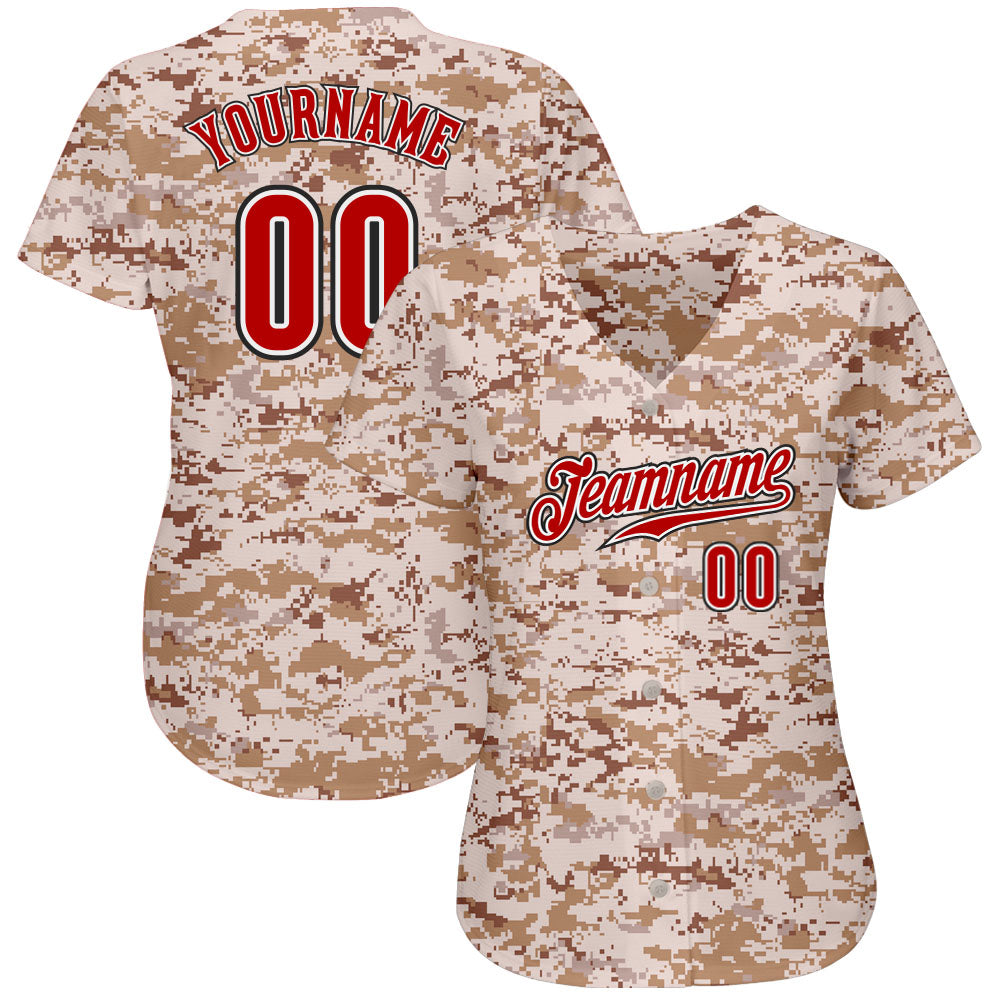 Custom Camo Red-Black Authentic Baseball Jersey Discount