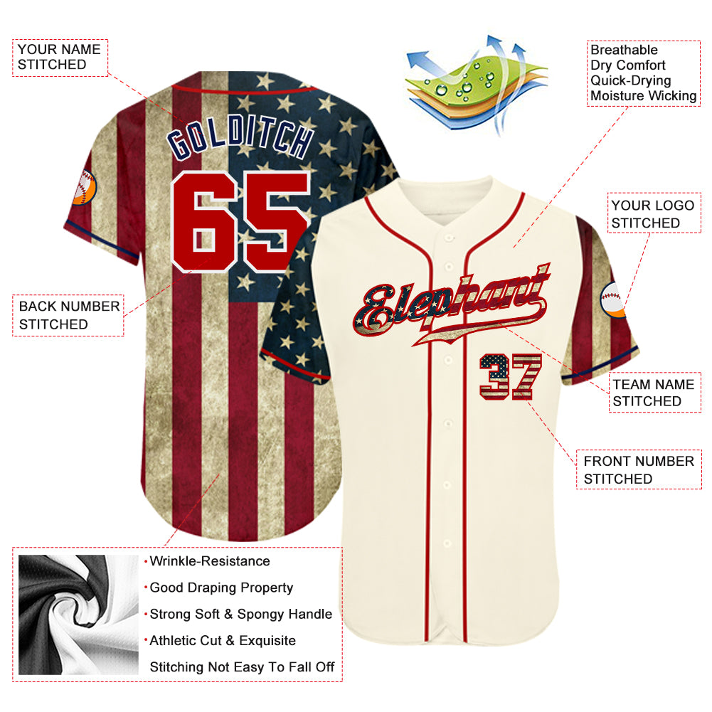 Custom Red Vintage USA Flag-Cream Authentic Raglan Sleeves Baseball Jersey  Discount