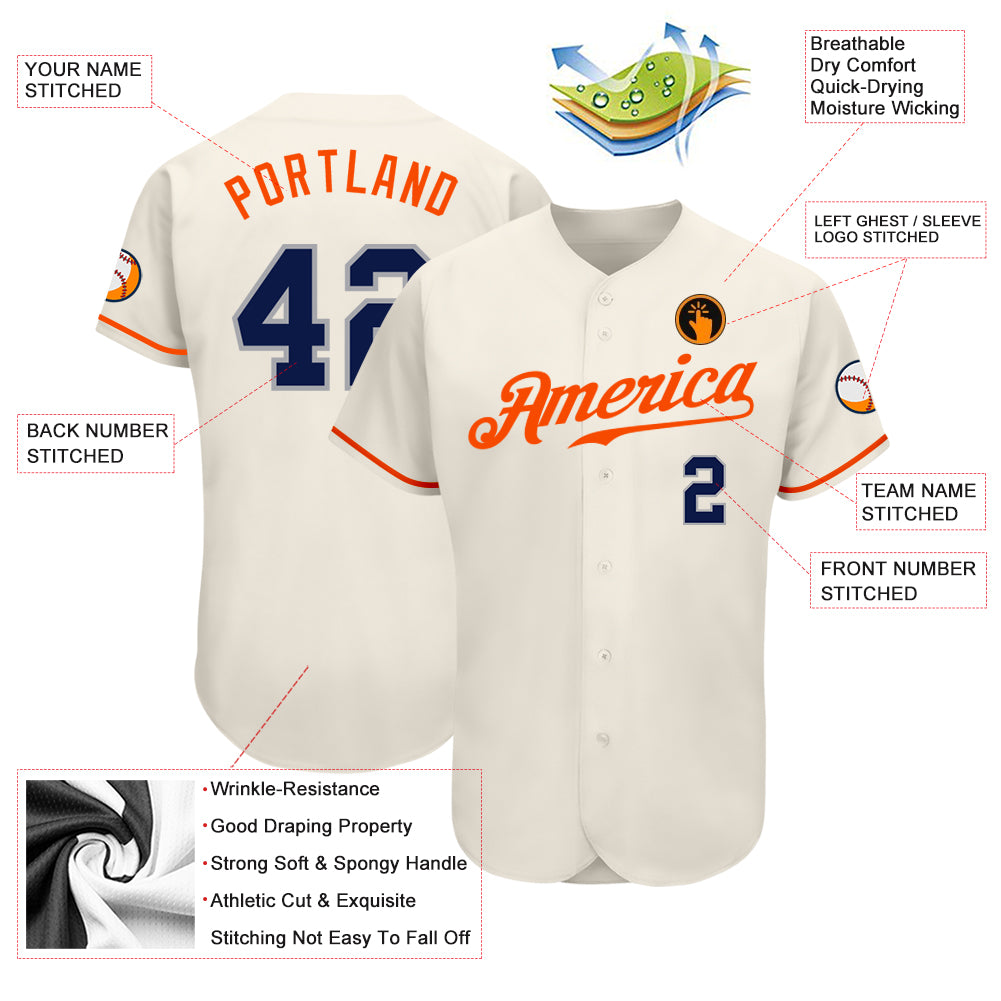 Custom Navy Orange-White Authentic Baseball Jersey Discount