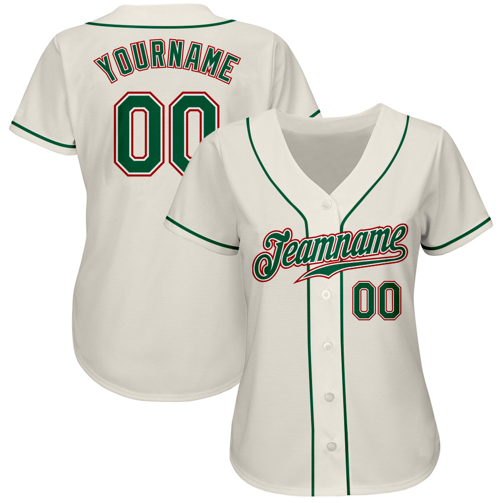 Custom Cream Kelly Green-Red Authentic Baseball Jersey Discount