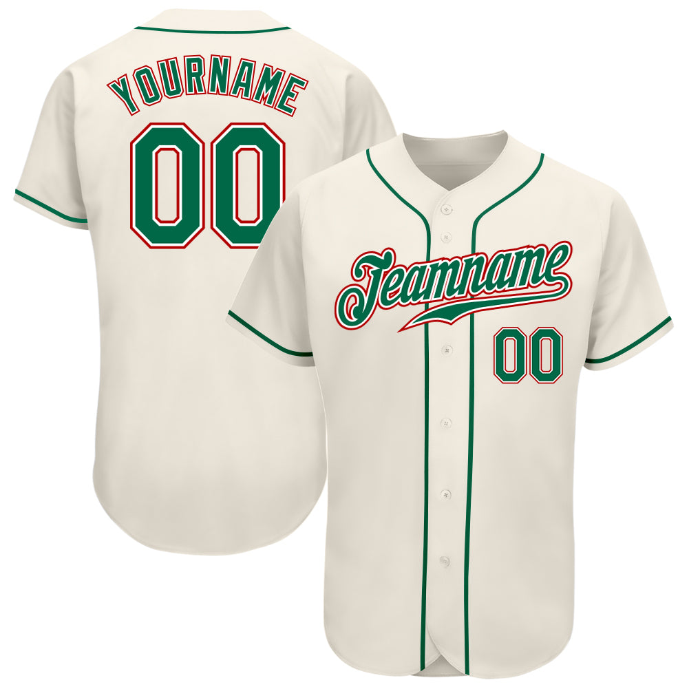 Custom Cream Kelly Green-Red Authentic Baseball Jersey Discount