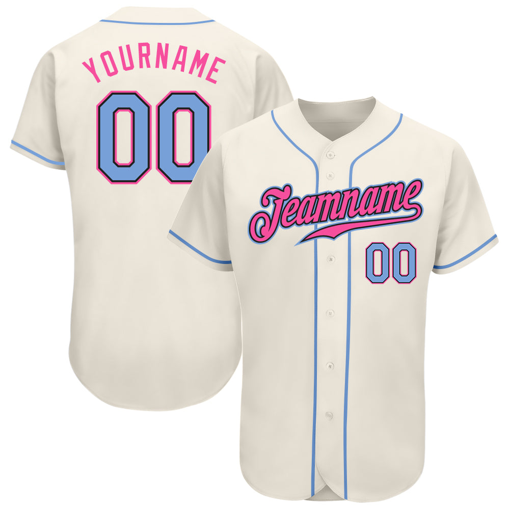 Custom Cream Light Blue Black-Pink Authentic Baseball Jersey Discount