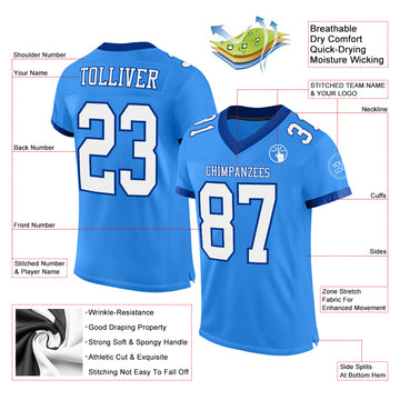 Custom Electric Blue White-Royal Mesh Authentic Football Jersey