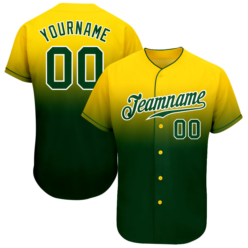 Custom Team Gold Baseball Authentic Gray Jersey Green