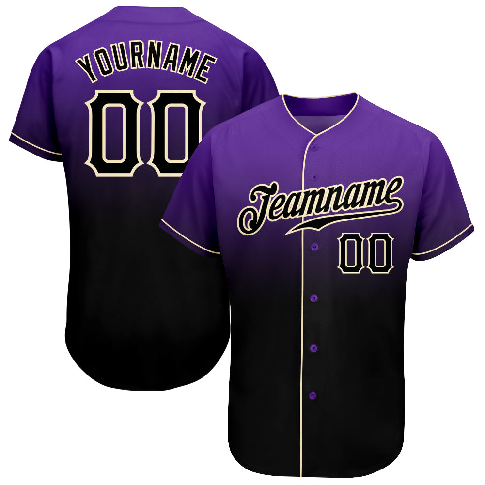 Custom Purple Black Cream Authentic Fade Fashion Baseball Jersey