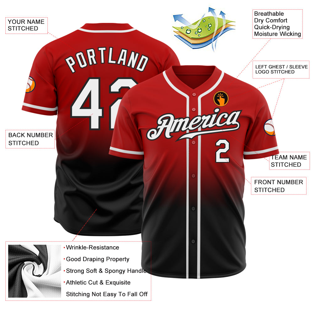 Custom Red Black-White Gradient Stripe Fashion Authentic Baseball Jersey
