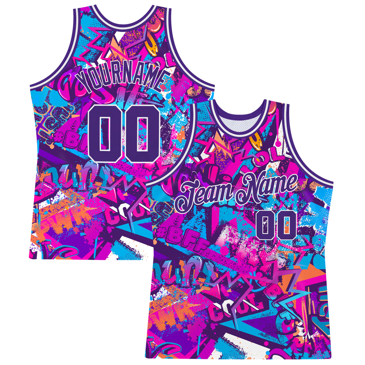 Custom Graffiti Pattern Purple-White 3D Words Authentic Basketball