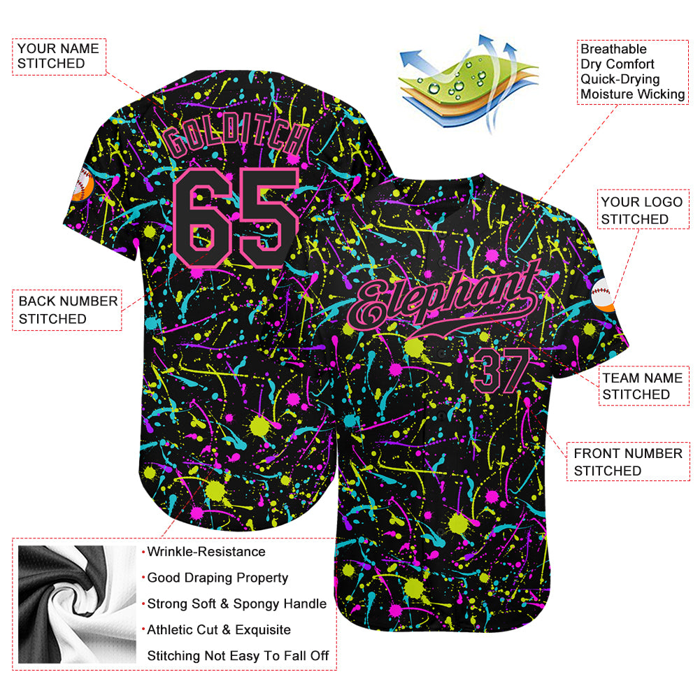 Custom Pink Aqua-Cream Splash Graffiti Pattern Authentic Baseball Jersey