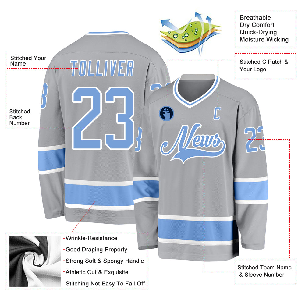 Custom Hockey Jersey Light Blue Pink-White