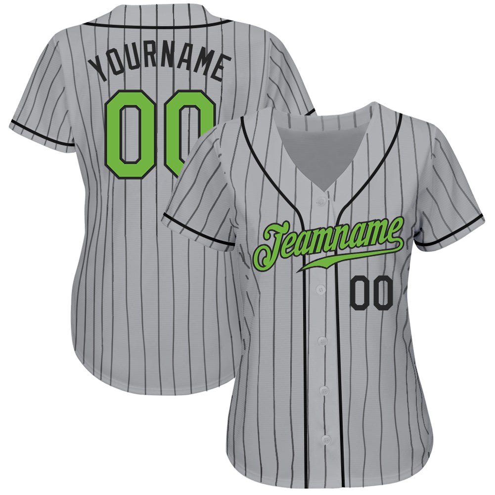Custom Gray Black Pinstripe Neon Green-Black Authentic Baseball Jersey  Discount