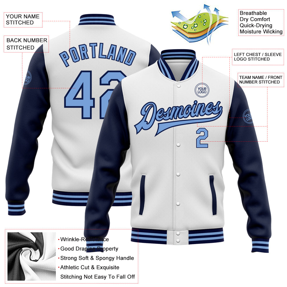 Custom Powder Blue White-Navy Classic Style Waterproof Jacket main image 1