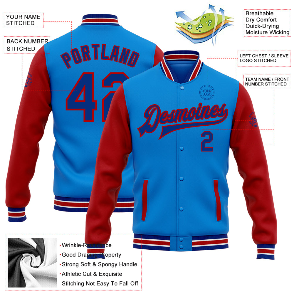 Men’s Black & Royal Blue Leather Bomber Jacket – Two-Tone Varsity Style