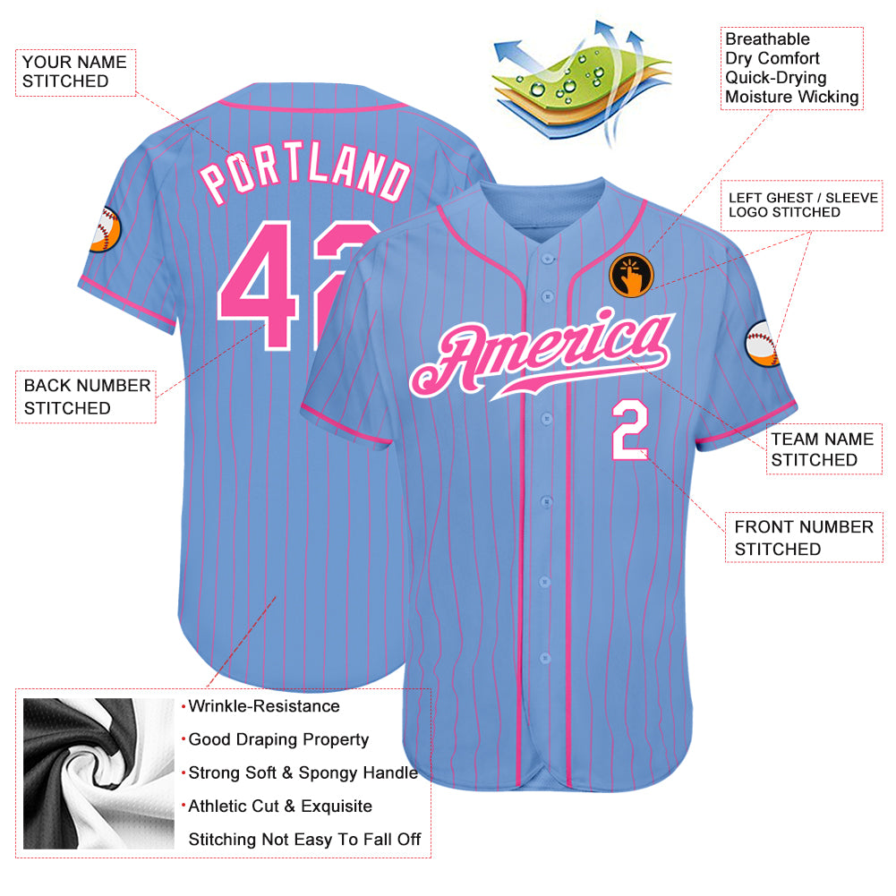 Custom Light Blue Pink Pinstripe Pink-White Authentic Baseball Jersey  Discount