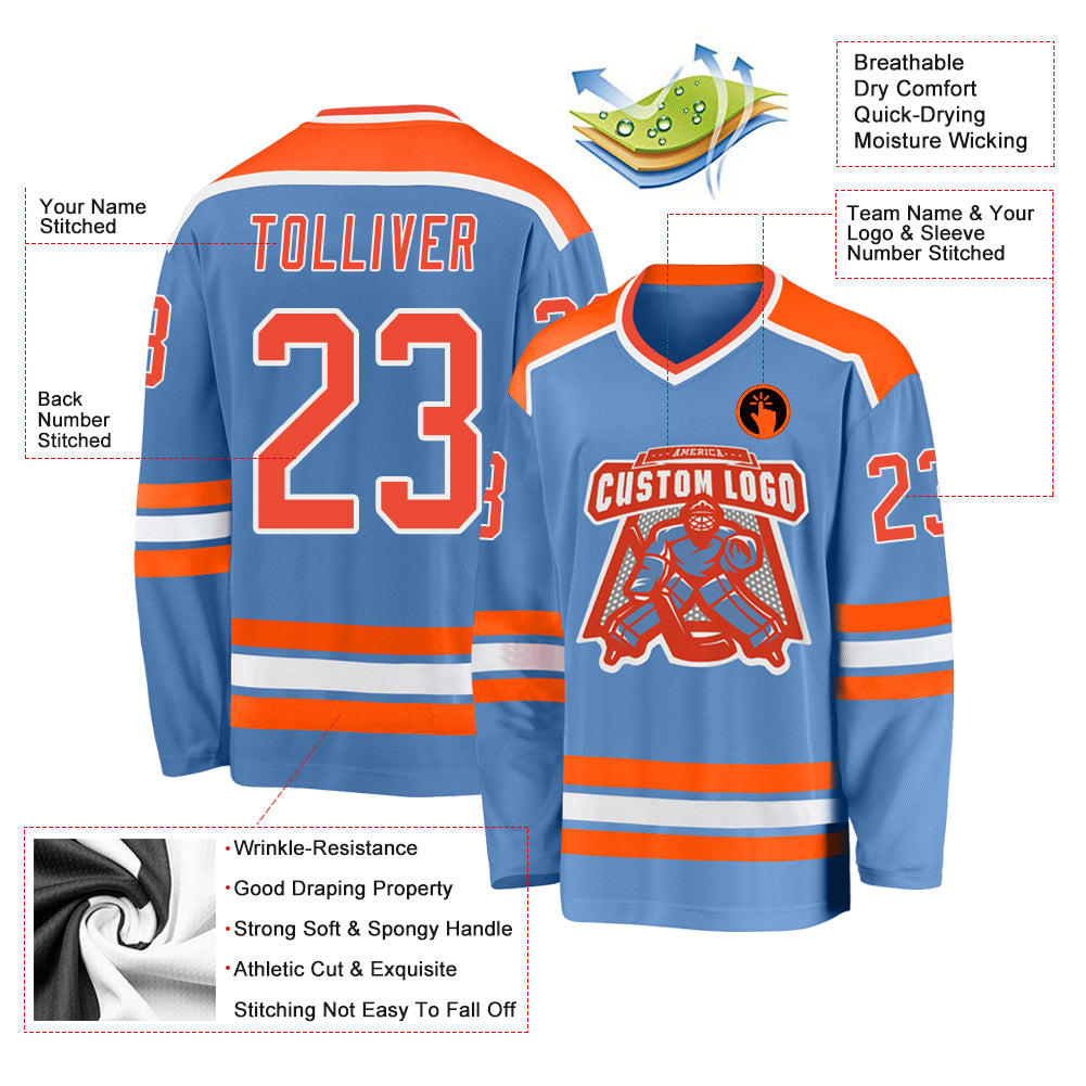 Cheap Custom Light Blue White-Yellow Hockey Lace Neck Jersey Free Shipping  – CustomJerseysPro