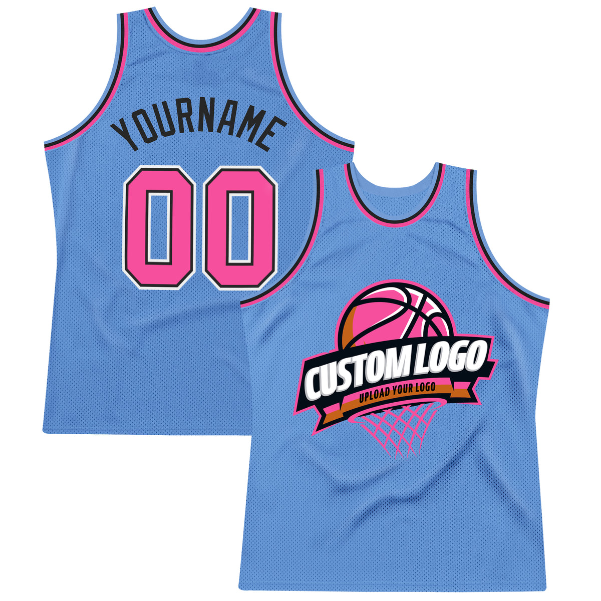 Custom Light Blue Pink-Black Authentic Throwback Basketball Jersey Discount