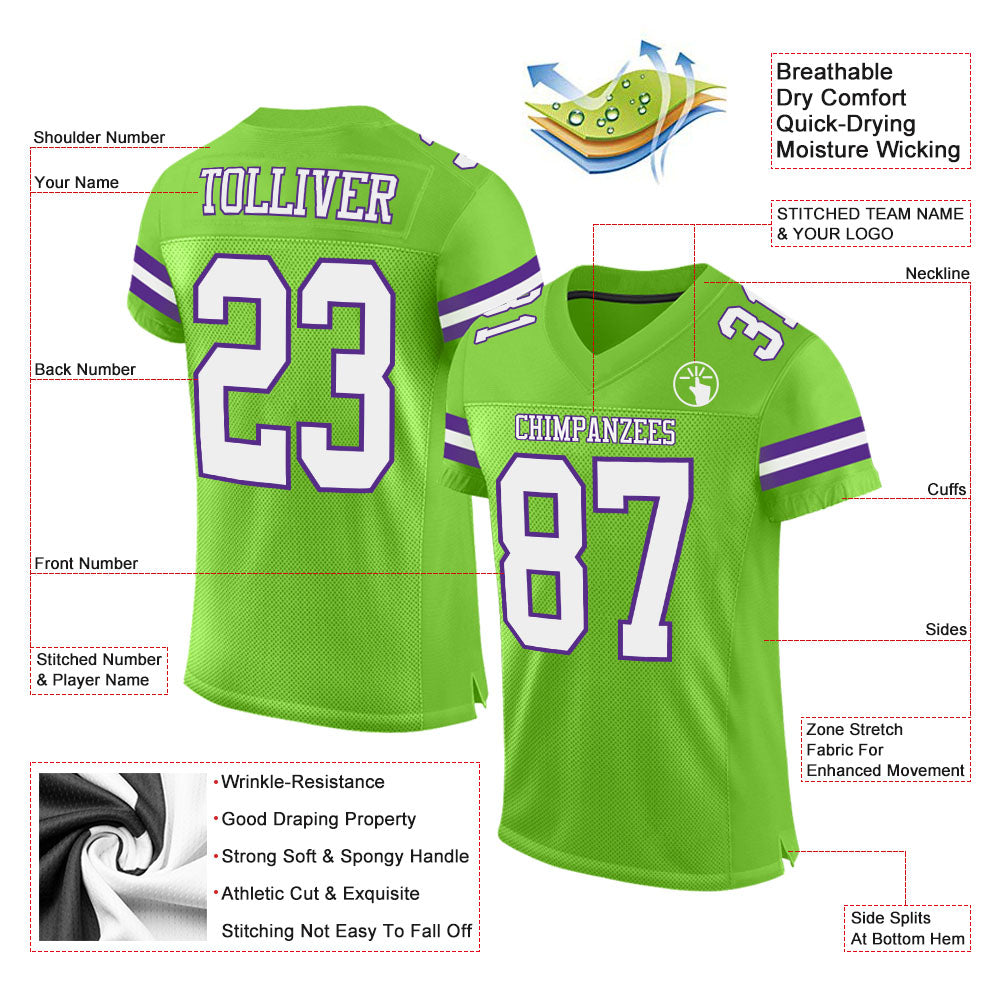 Custom Hockey Jersey Neon Green Purple-White