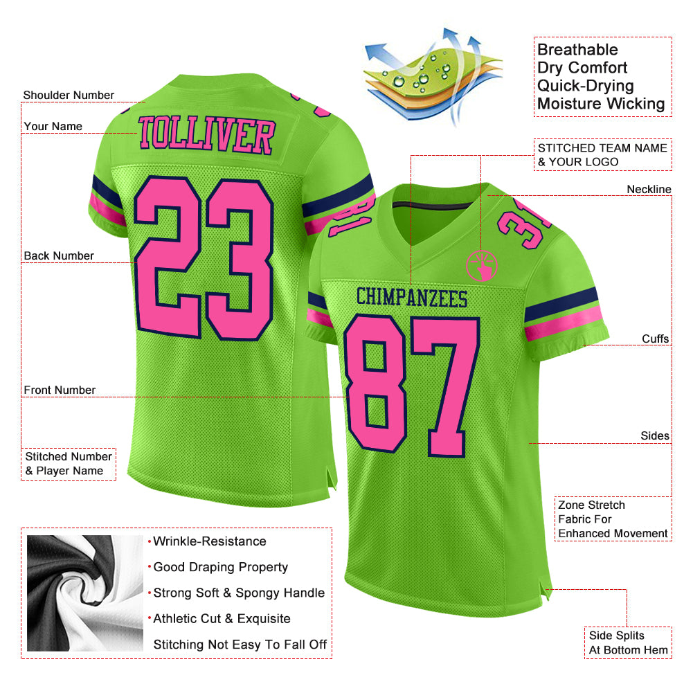 Custom Neon Green Pink-Navy Hockey Jersey