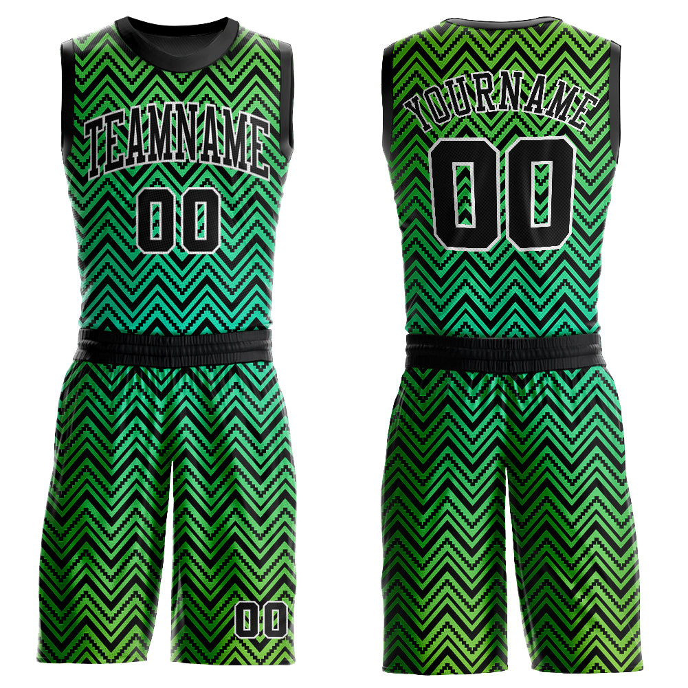 Custom Blue Black-White Round Neck Sublimation Basketball Suit Jersey  Discount