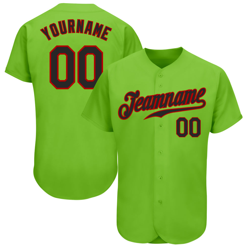 Custom Neon Green Black-Red Authentic Baseball Jersey Discount