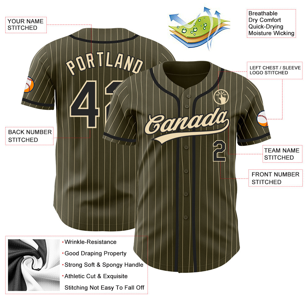 Custom Olive City Cream Pinstripe Black Authentic Salute To Service  Baseball Jersey Discount