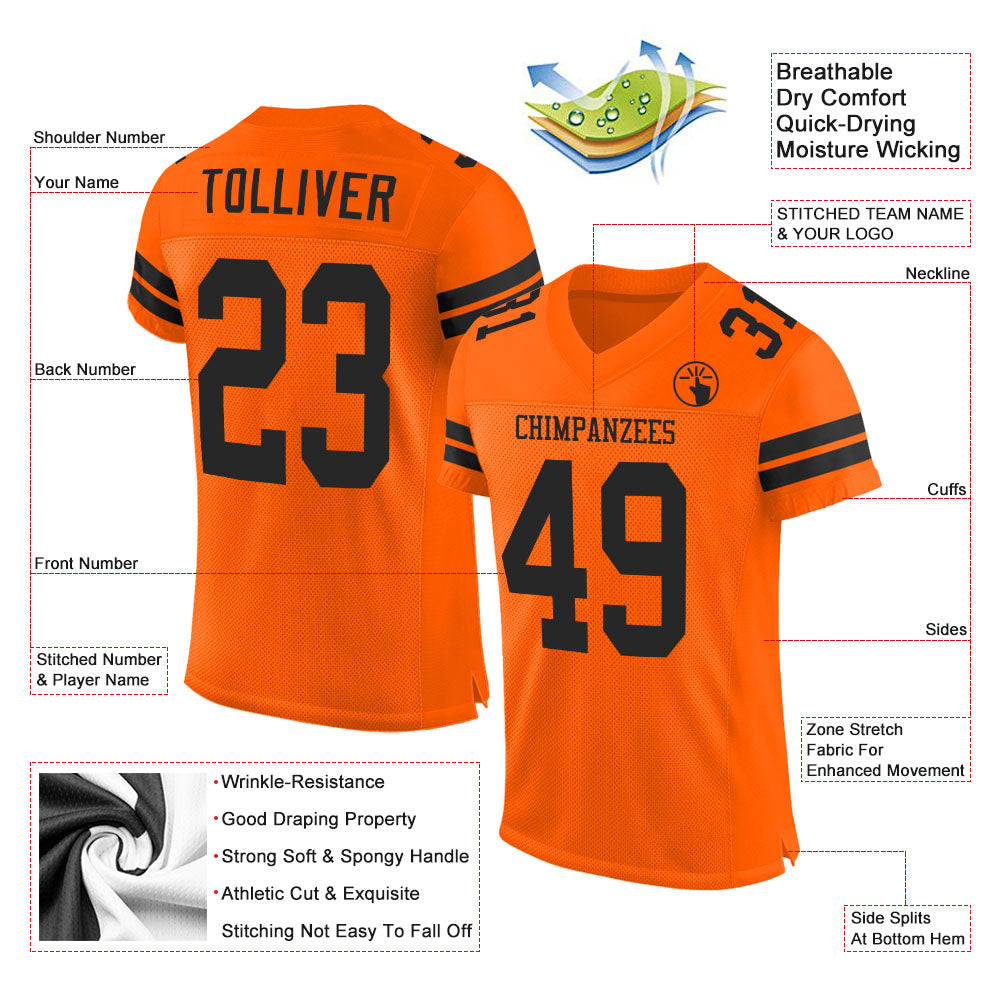 Custom Orange Black Mesh Authentic Football Jersey Discount