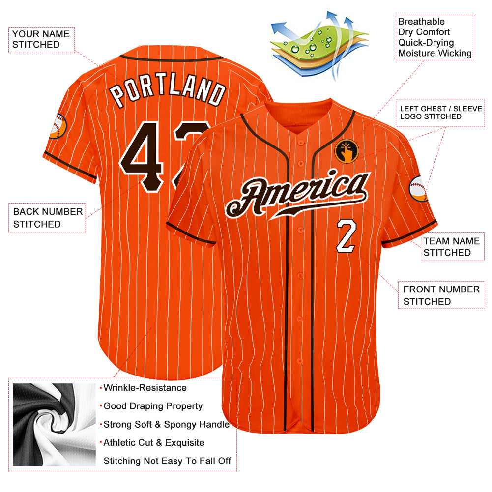 Custom Orange White Pinstripe Brown-White Authentic Baseball